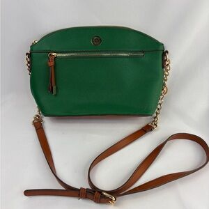 Anne Klein Classic Curve Crossbody Kelly Green Faux Leather Chain Strap Handbag